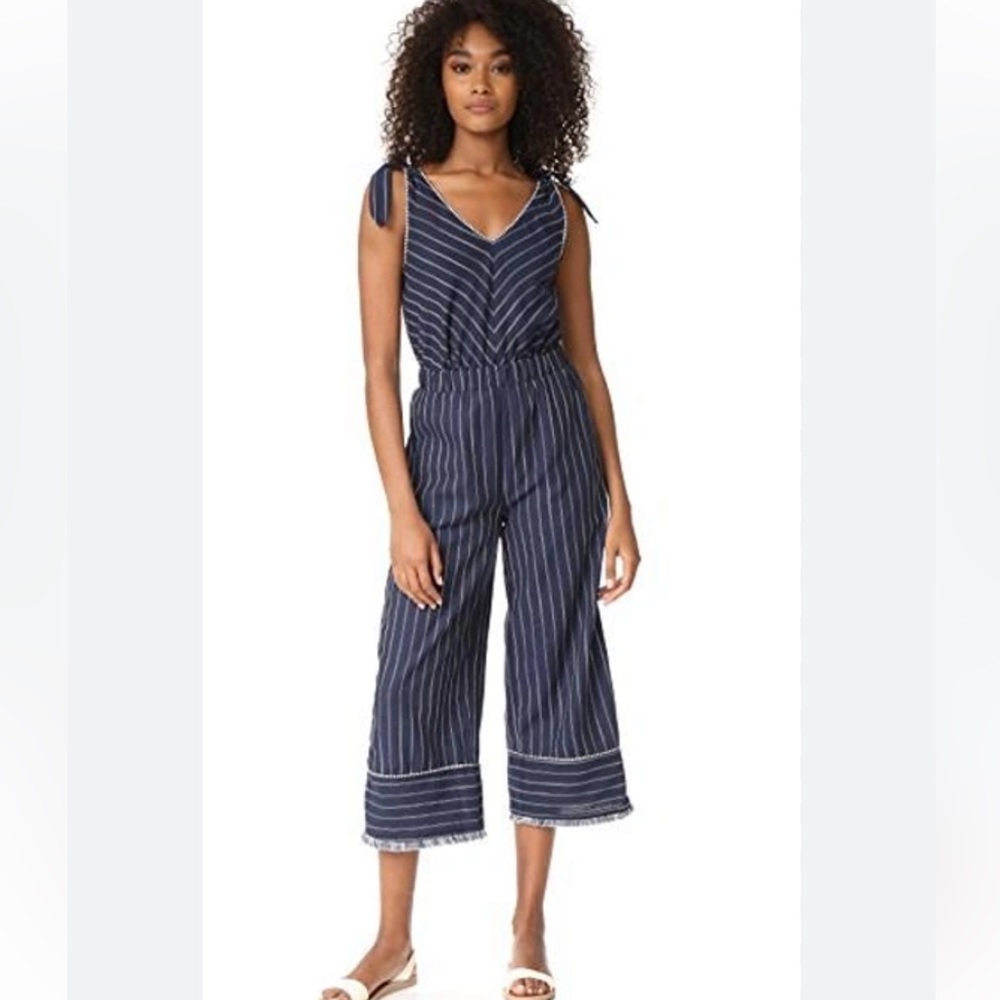 Navy pin striped jumpsuit SMALL nautical hippie boho